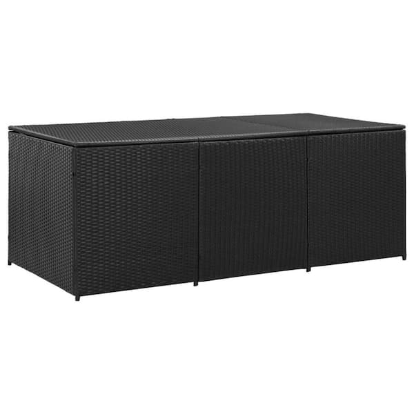 Modern 35.4 in. W x 70.9 in. D x 27.6 in. H Black Rattan Outdoor Storage Cabinet