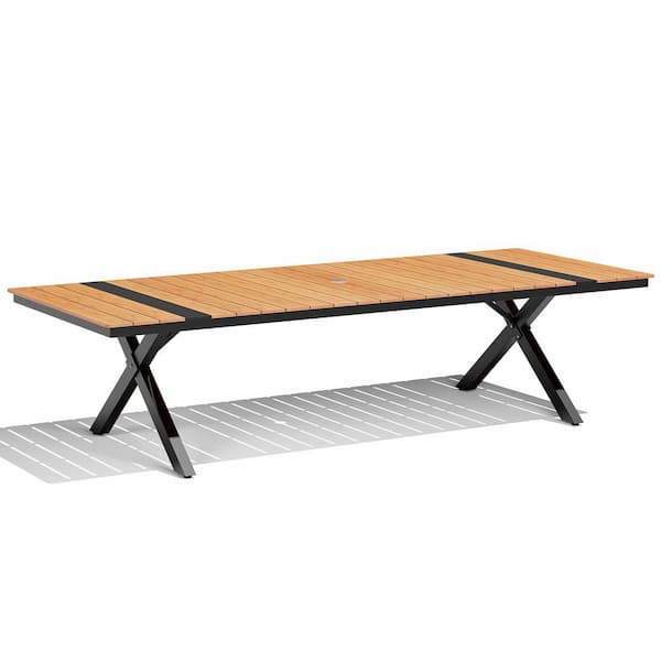 118 in. Aluminum Frame Rectangular Outdoor Dining Table in Brown with Umbrella Hole