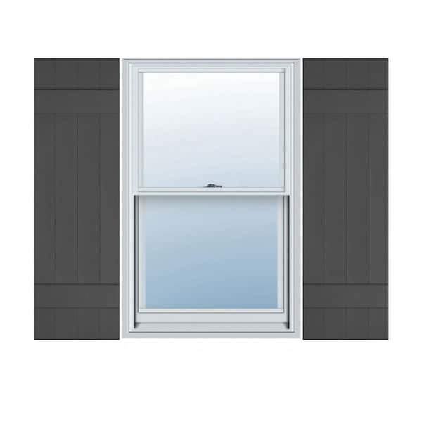 Ekena Millwork 14 in. x 47 in. Lifetime Vinyl Standard Four Board Joined Board and Batten Shutters Pair Tuxedo Grey