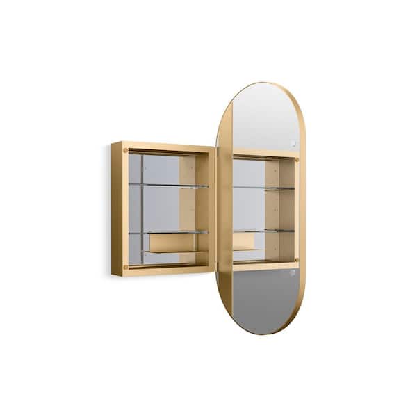 KOHLER Verdera 20 in. W x 40 in. H Capsule Oval Framed Medicine Cabinet with Mirror in Moderne Brushed Gold