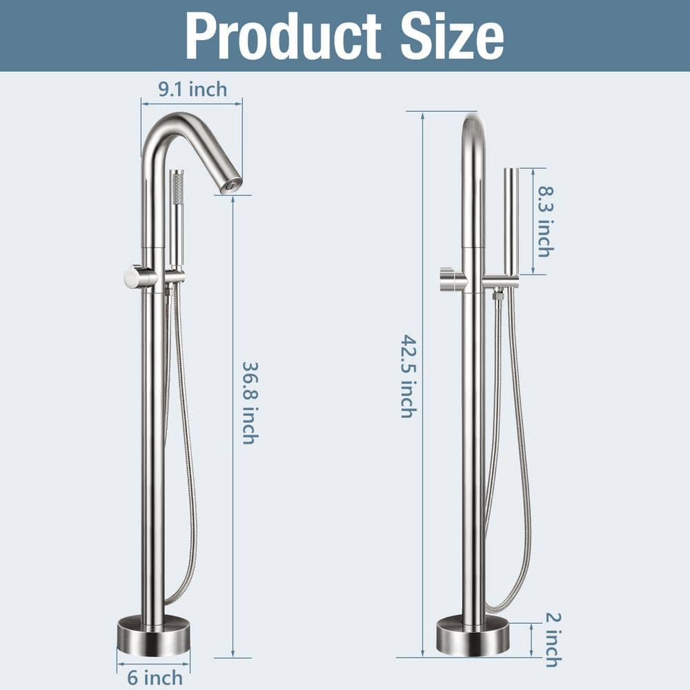 Brushed Nickel Freestanding Tub Faucet with Hand Shower