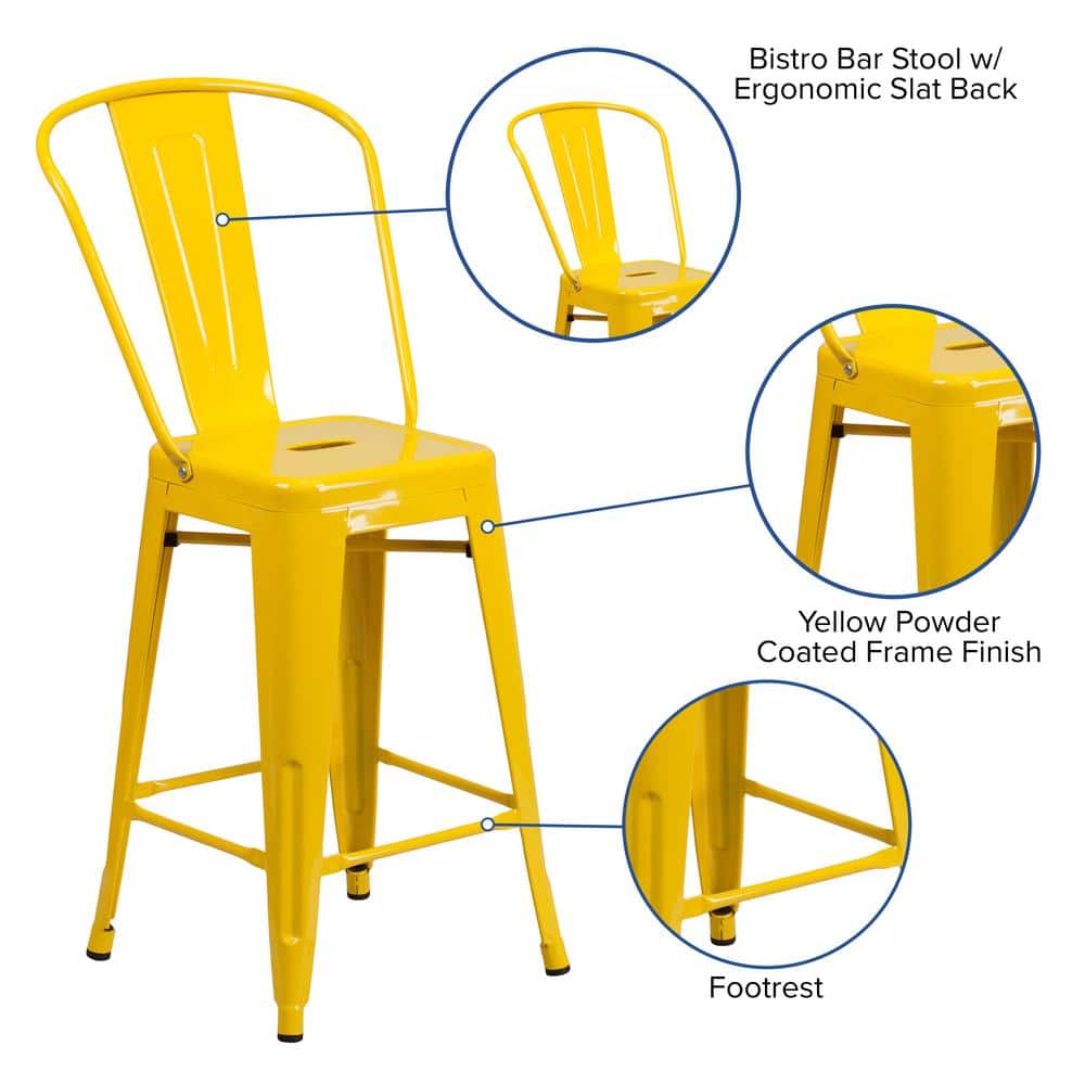 Yellow Metal Slat Back Dining Chair with 24" Seat Height