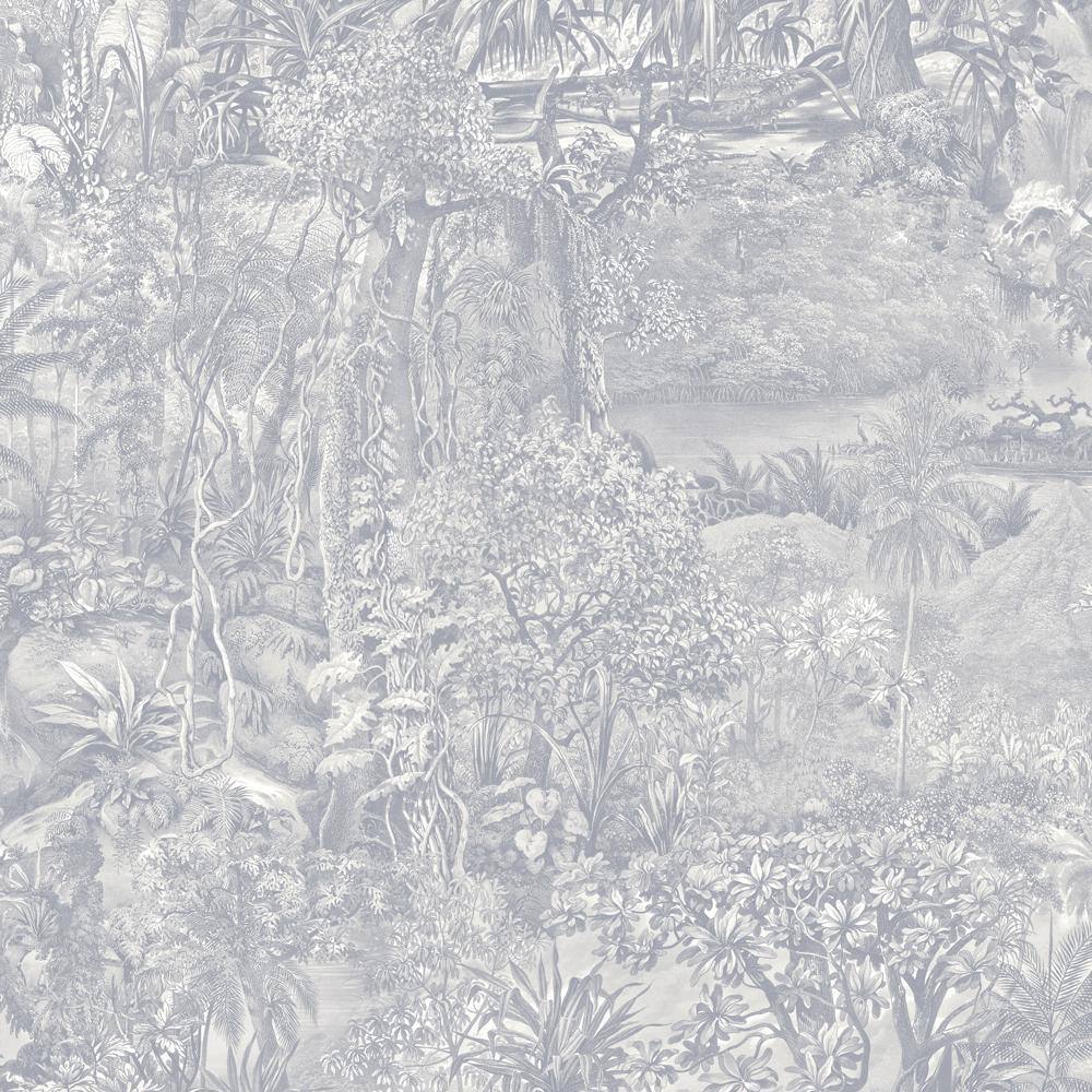 Cornflower Blue Vinyl Jungle Toile Peel and Stick Wallpaper Roll