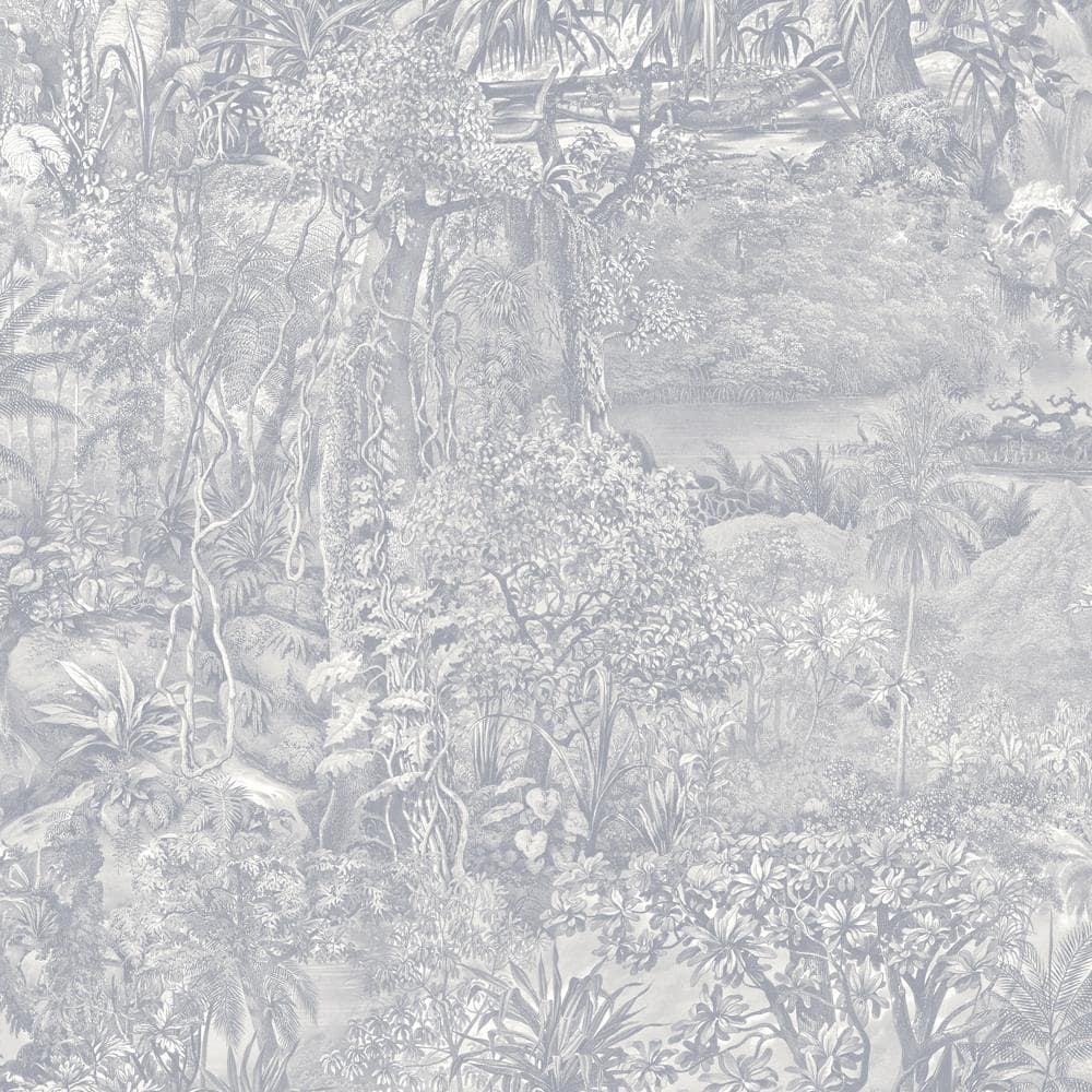 Cornflower Blue Vinyl Jungle Toile Peel and Stick Wallpaper Roll