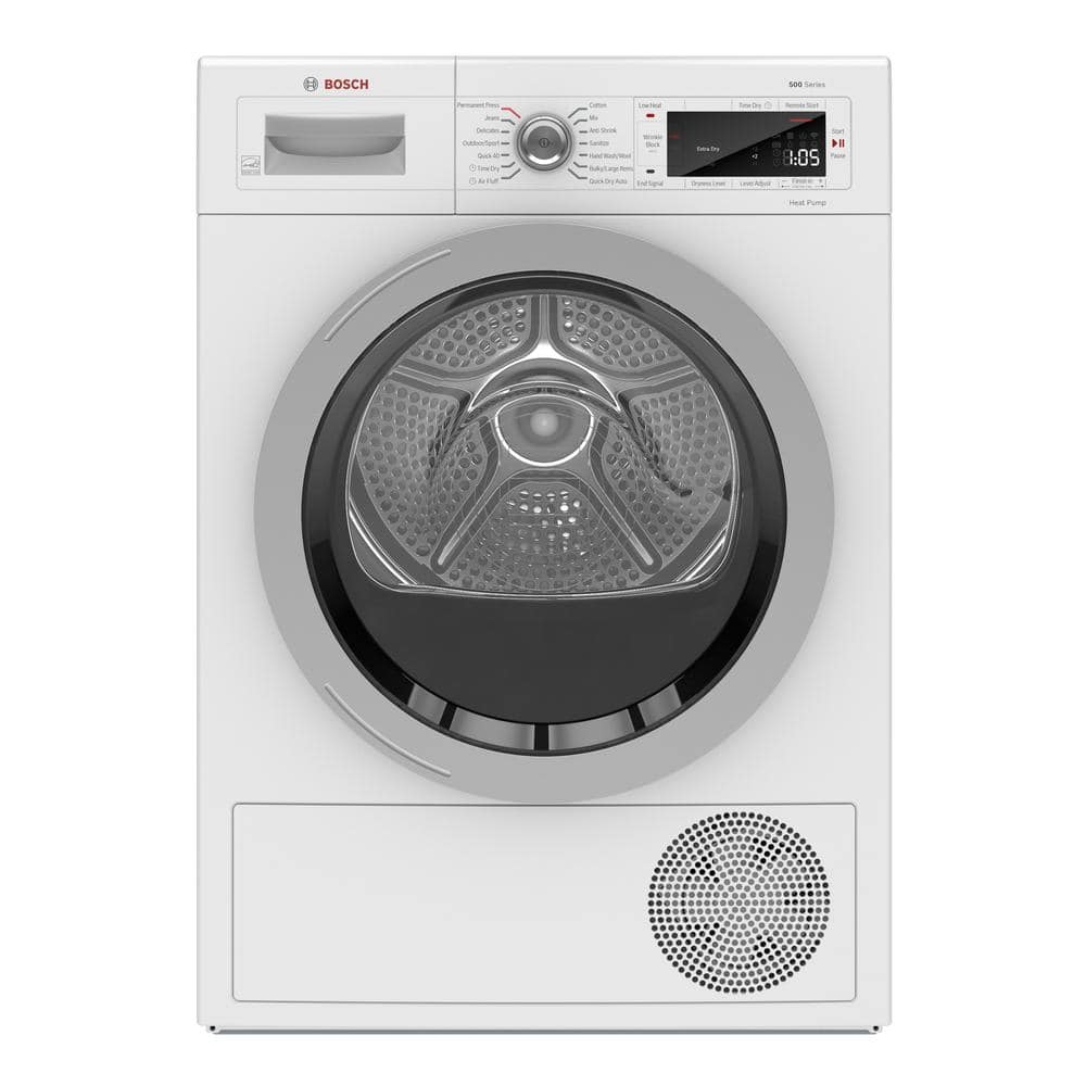 Bosch 500 Series 4 cu. ft. 240-Volt Home Connect White Stackable Electric Ventless Heat Pump Compact Dryer, ENERGY STAR