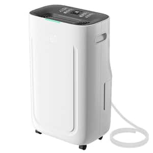 80 pt. 5,000 sq. ft. Dehumidifier for Basement in White with 1.72 Gal. Bucket, Drain Hose, Adjustable Humidistat, Timer