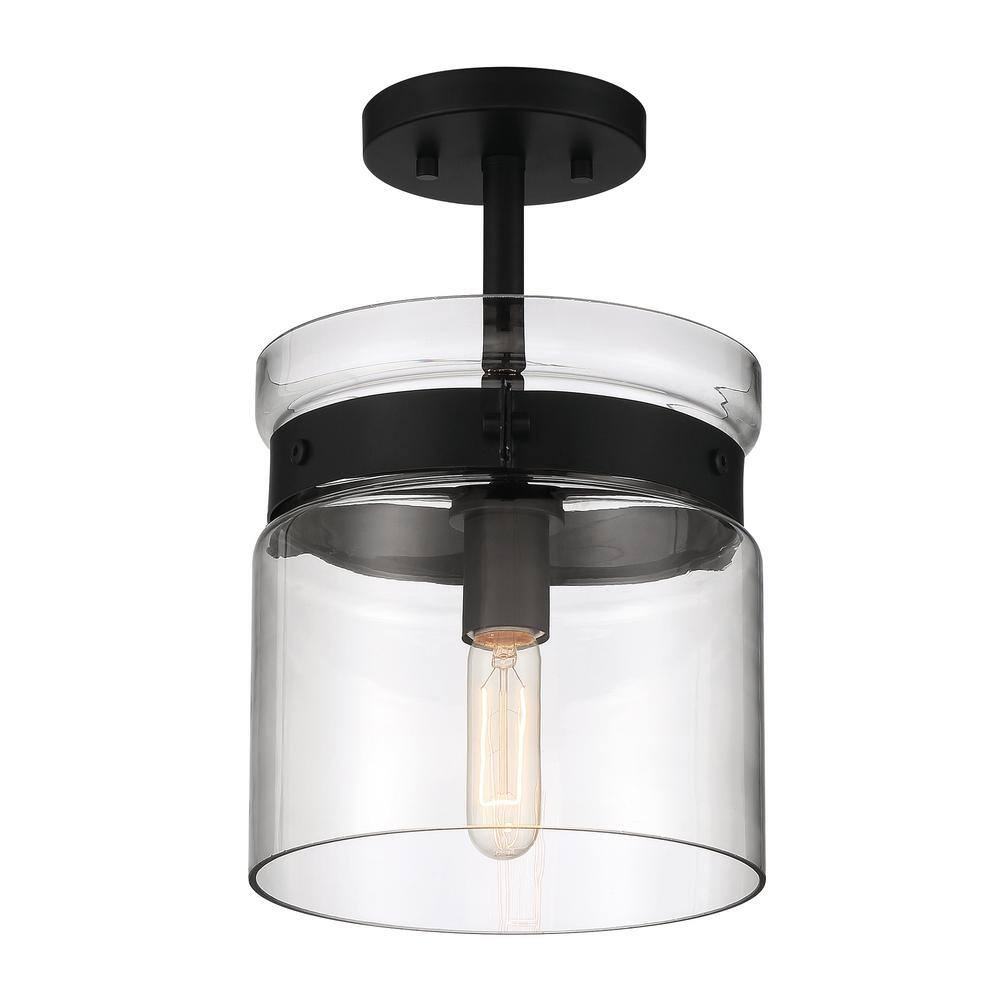 Midnight LA 14'' Matte Black Glass Semi-Flush Mount Ceiling Light