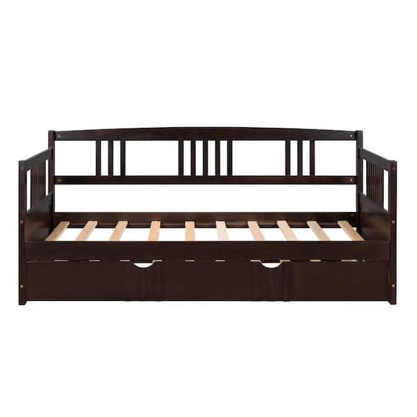 STICKON Espresso Twin Size Wood Daybed with Twin Size Trundle