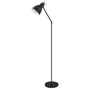 Priddy 9 in. W x 54.33 in. H 1-Light Black Floor Lamp with Black/White Metal Shade
