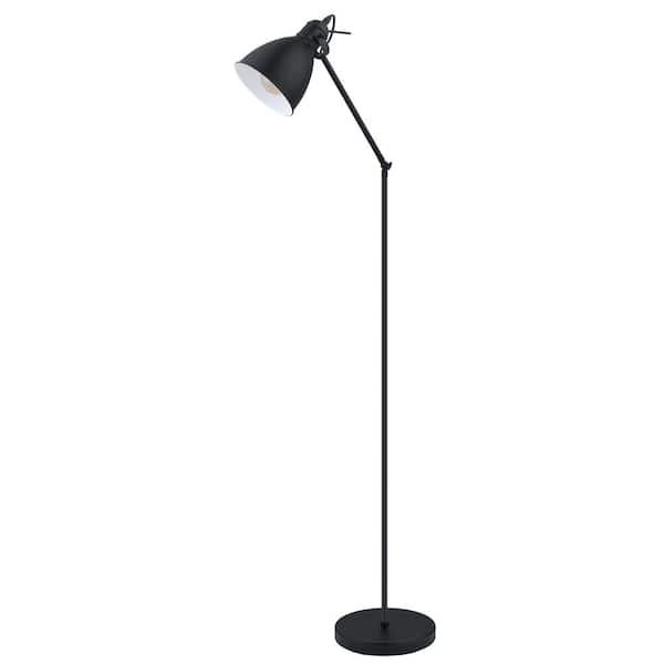 Eglo Priddy 9 in. W x 54.33 in. H 1-Light Black Floor Lamp with Black/White Metal Shade
