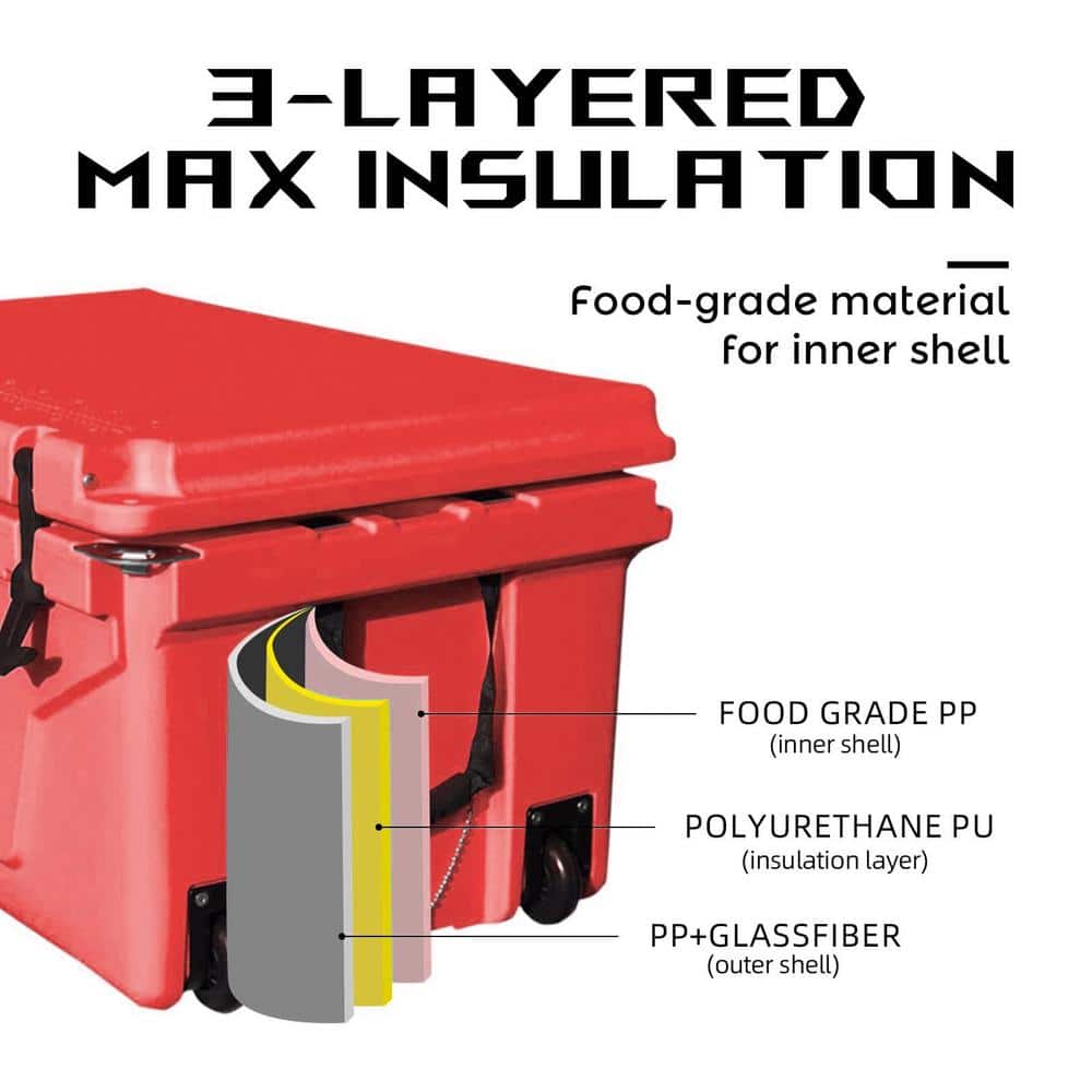65 QT Red Polyurethane Insulated Chest Cooler with Locking Lid