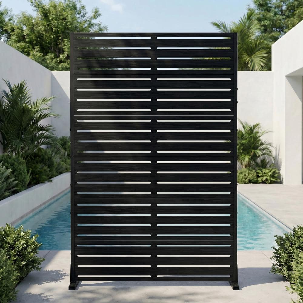 47 in. W x 72 in. H Black Galvanized Steel No Dig Horizontal Louver Outdoor Privacy Screen (1-Pack) price history on PriceWatchPro
