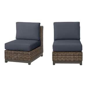 Fernlake Taupe Wicker Armless Middle Outdoor Patio Sectional Chair with CushionGuard Sky Blue Cushions (2-Pack)