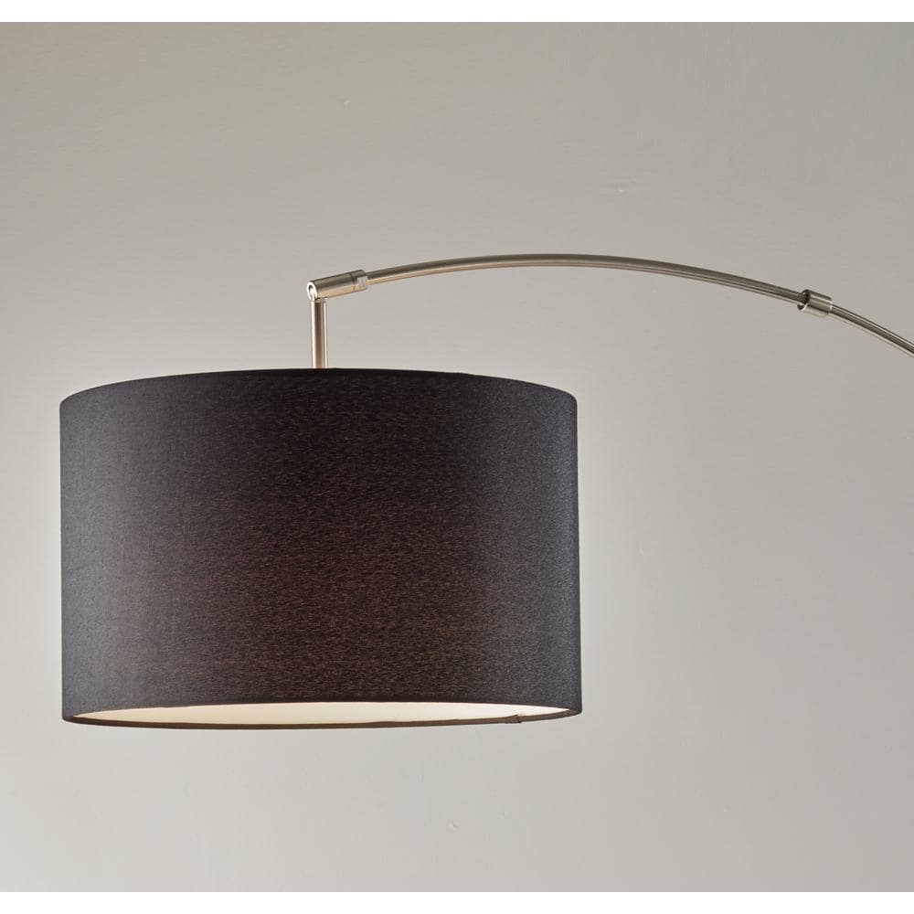 Modern Black Adjustable Arc Floor Lamp with Recycled Fabric Shade