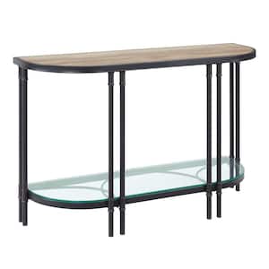 Brantley 47 in. Oak Half Oval Wood Sofa Table with Glass Shelf