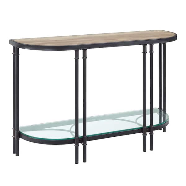 Acme Furniture Brantley 47 in. Oak Half Oval Wood Sofa Table with Glass Shelf