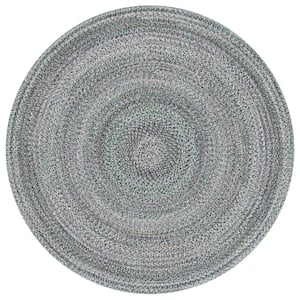 Braided Green Gray Doormat 3 ft. x 3 ft. Abstract Round Area Rug