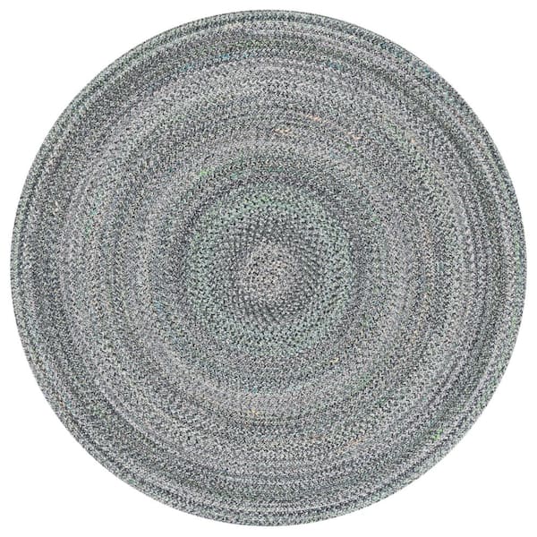 SAFAVIEH Braided Green Gray Doormat 3 ft. x 3 ft. Abstract Round Area Rug