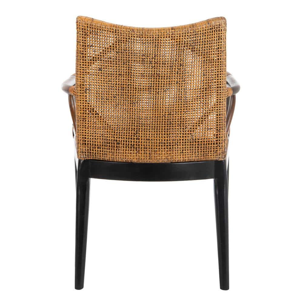 Gianni Transitional Rattan and Mahogany Arm Chair in Brown/Black