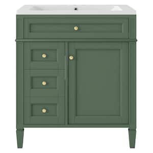 30 in. W x 18 in. D x 33 in. H Freestanding Bath Vanity in Green with White Resin Top, Single Sink and Ample Storage