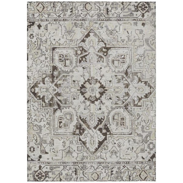 Ivory and Dark Brown 3 ft. x 5 ft. Woven Oriental Rectangle Indoor/Outdoor Area Rug