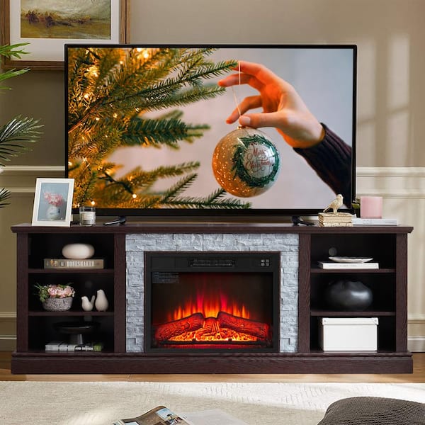 SUNRINX 70 in. W Freestanding Wooden with Faux Stacked Stone