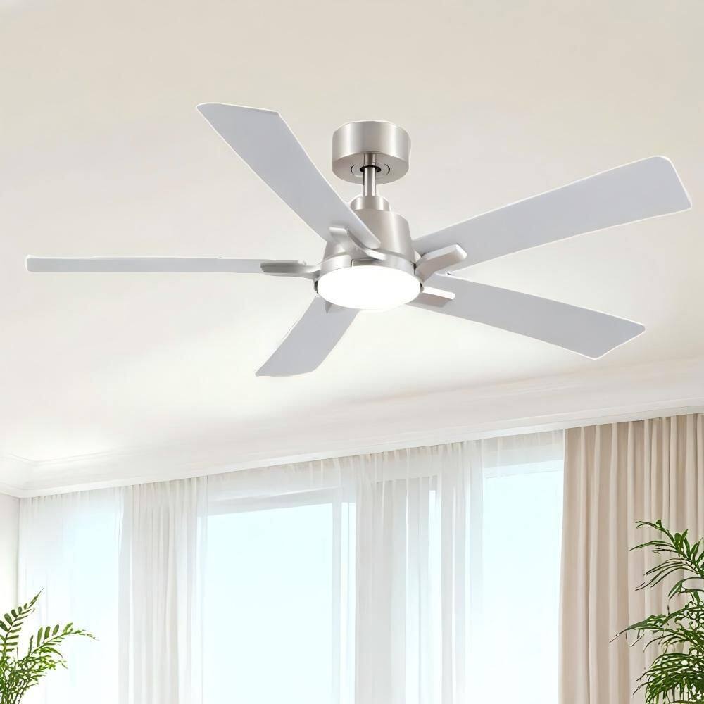 Modern 52 in. Indoor Nickel Standard Downrod Mount Ceiling Fan with Integrated LED, Quite DC Motor and 5 Two-tone Blades price history on PriceWatchPro