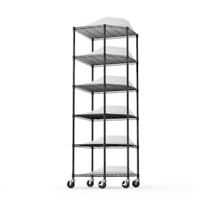 Black 6-Tier Heavy Duty Metal Corner Wire Shelving Unit with Wheels (27 in. W x 82 in. H x 27 in. D)