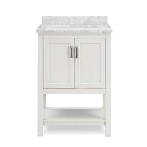 Affinity 25 in. Modern Bathroom Vanity in White with Carrara White Marble Countertop