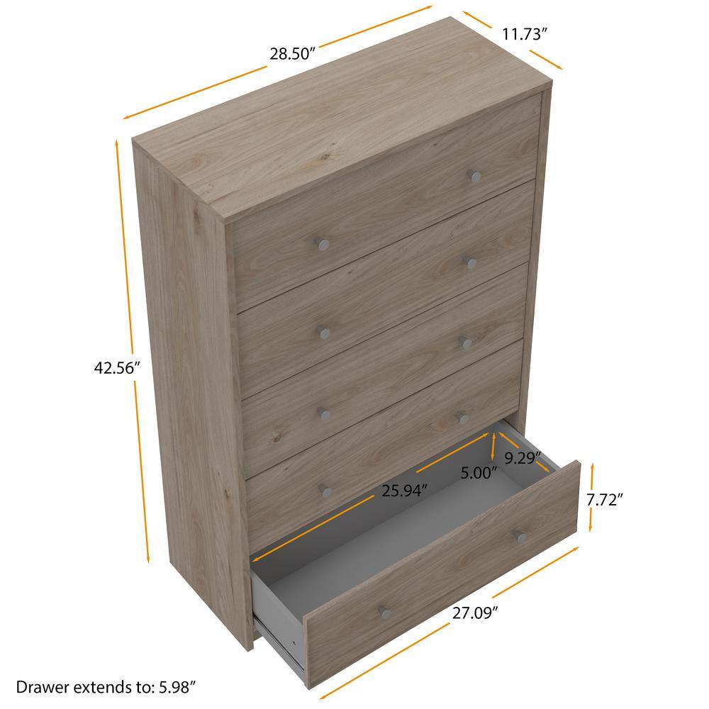 Jackson Hickory Vertical 5-Drawer Chest with Pewter Handles