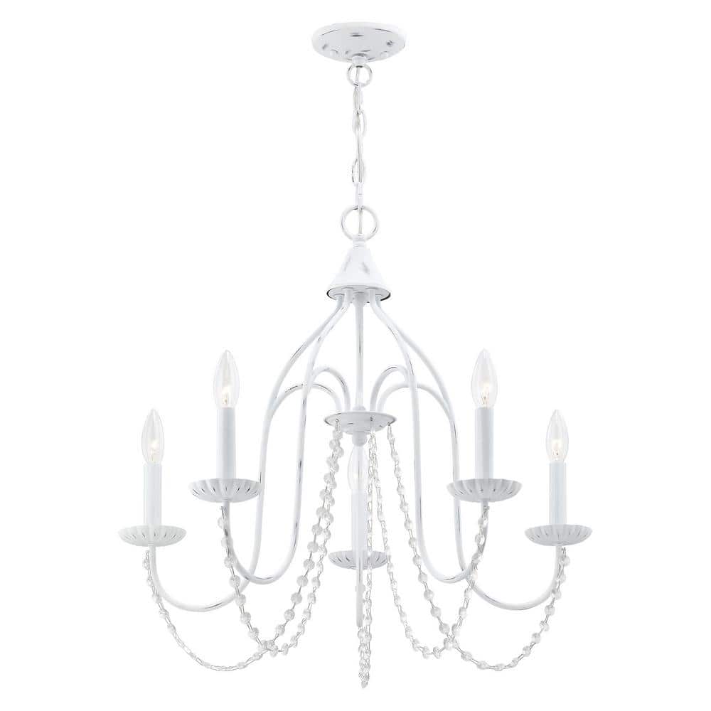 Elegant Antique White 5-Light Crystal Chandelier
