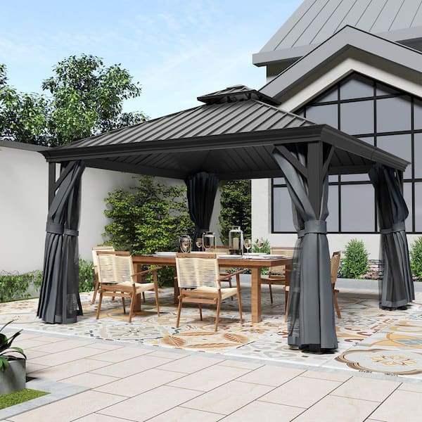 homi ぺージ EGEIROSLIFE 12 ft. x 16 ft. Double Roof Hardtop Aluminum Patio