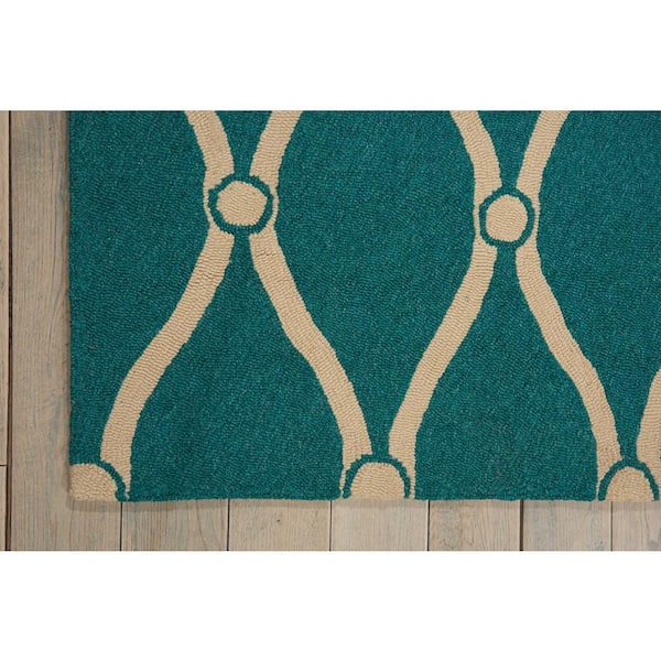 6ft Round Water Resistant, Indoor Outdoor Rugs for Patios, Front Door Entry,  Entryway, Deck, Porch, Balcony, Outside Area Rug for Patio, Aqua,  Geometric