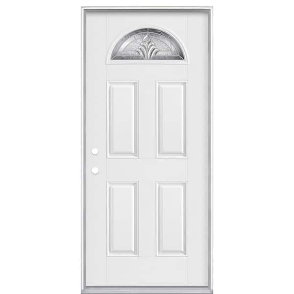 Masonite 36 in. x 80 in. Right-Hand Inswing Providence Fan Lite Primed Fiberglass Prehung Front Exterior Door with No Brickmold