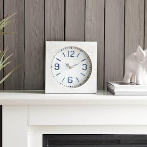 Modern Farmhouse Square White Wood and Metal Table Clock