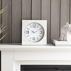 Modern Farmhouse Square White Wood and Metal Table Clock