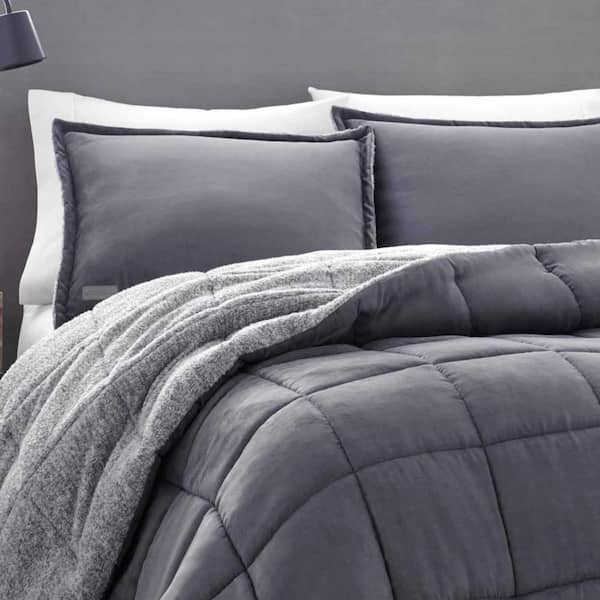 EDDIE BAUER Sherwood 3-Piece Gray Solid Micro Suede Full/Queen Comforter  Set USHSA51070992 - The Home Depot