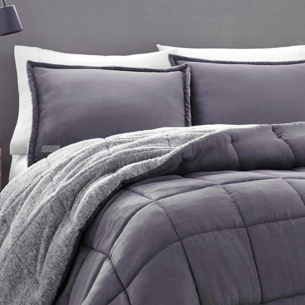 King Gray Reversible Microfiber Down Alternative Comforter Set