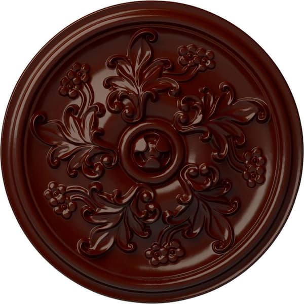 Ekena Millwork 14-1/2" x 2-3/4" Katheryn Urethane Ceiling Medallion (Fits Canopies upto 2-1/8"), Brushed Mahogany