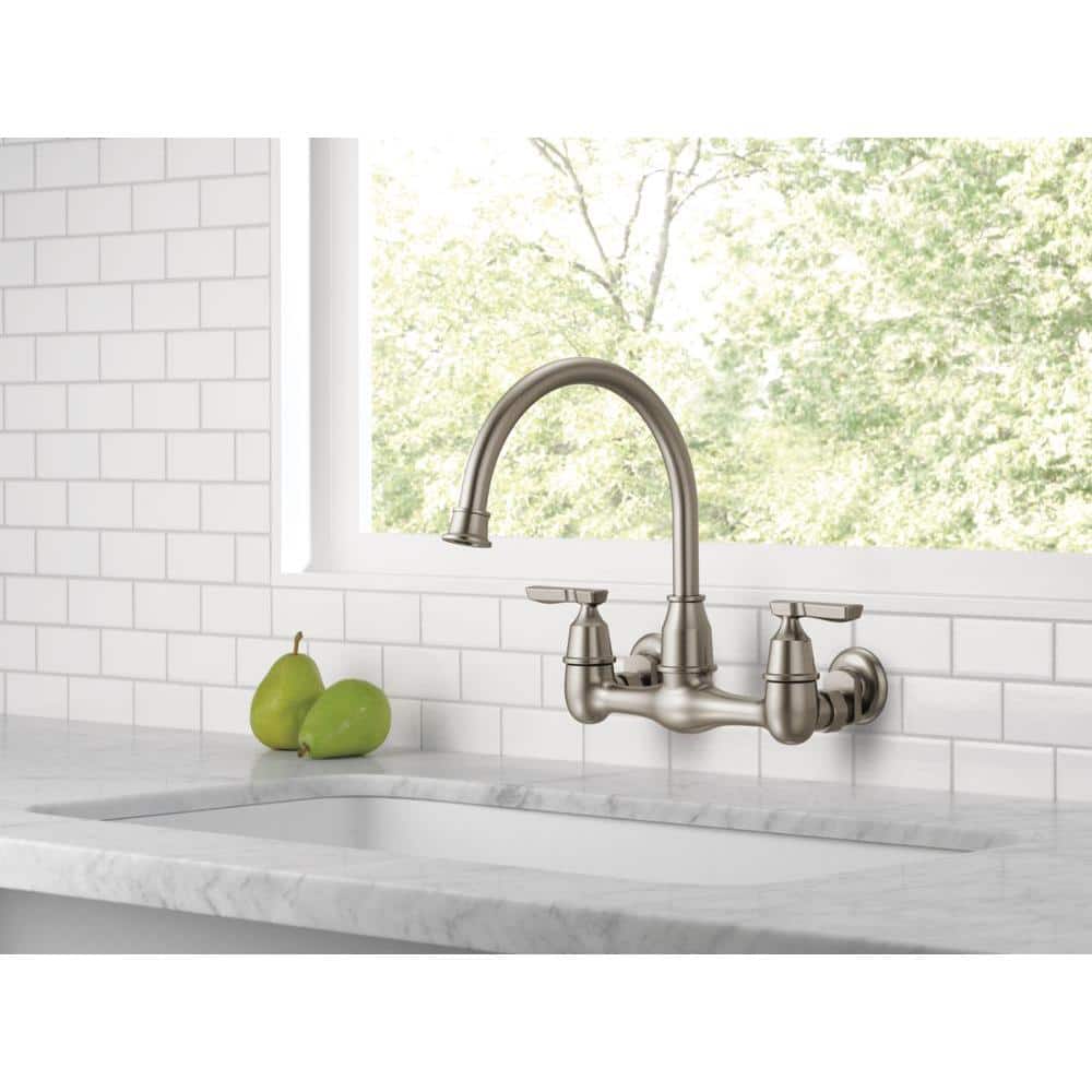 Corin Stainless Steel Wall Mount Kitchen Faucet with Dual Handles