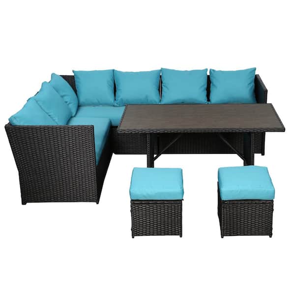Clihome 7 Pieces Patio Furniture Set with Table Outdoor Patio Furniture Outdoor Dining Sectional Sofa with Table & Chair