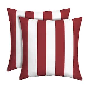 16 in. x 16 in. Ruby Red Cabana Stripe Outdoor Square Pillow (2-Pack)