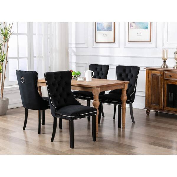 black dining chair wooden legs