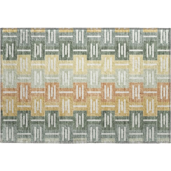 Mayfield Premium Machine Washable Abstract AMF2556 Basil 2 ft. x 3 ft. Accent Rug