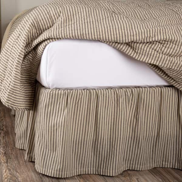 Sawyer Mill 16 in. Farmhouse Charcoal Ticking Stripe Queen Bed Skirt