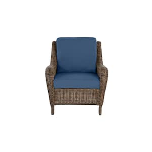 Cambridge Brown Wicker Outdoor Patio Lounge Chair with CushionGuard Sky Blue Cushions
