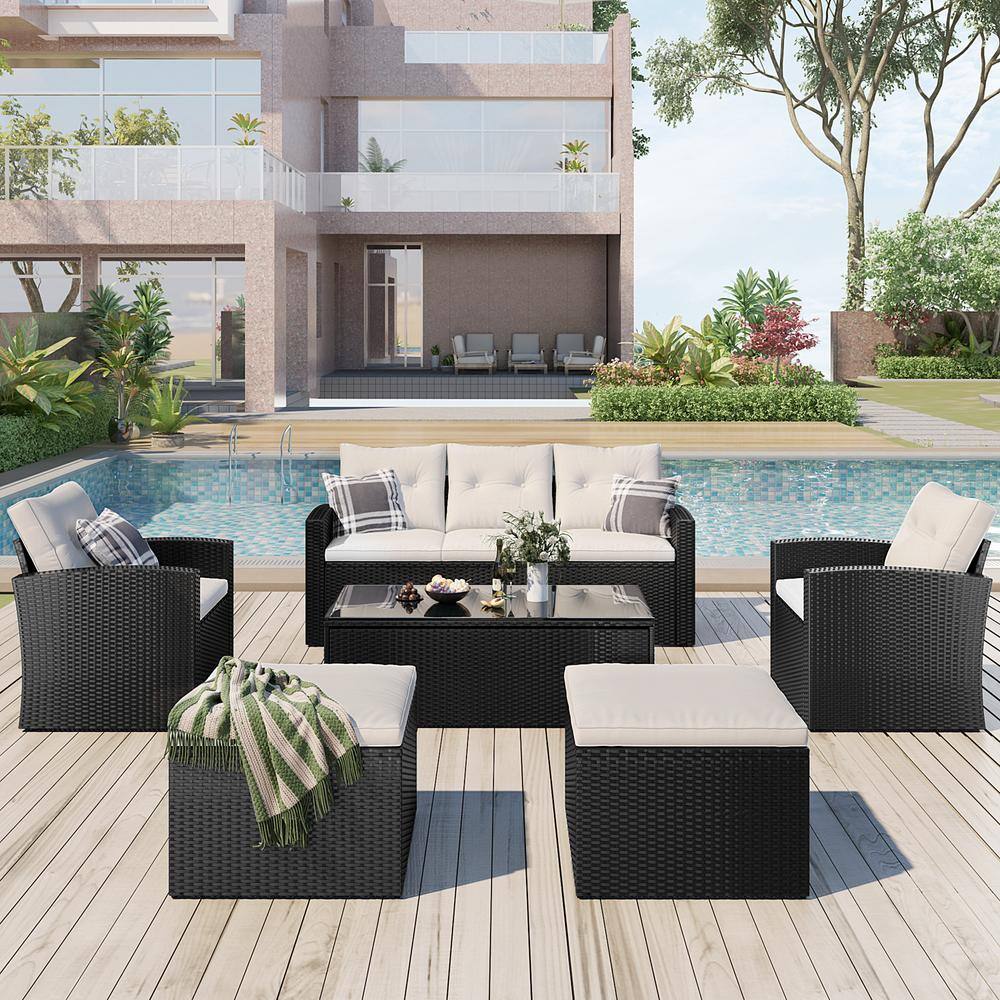 6-Piece Wicker Patio Conversation Set with Beige Cushions price history on PriceWatchPro