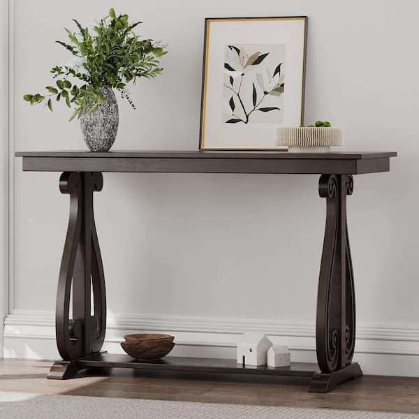 Qualler 48 in. Espresso Rectangle MDF Console Table with Curved Legs