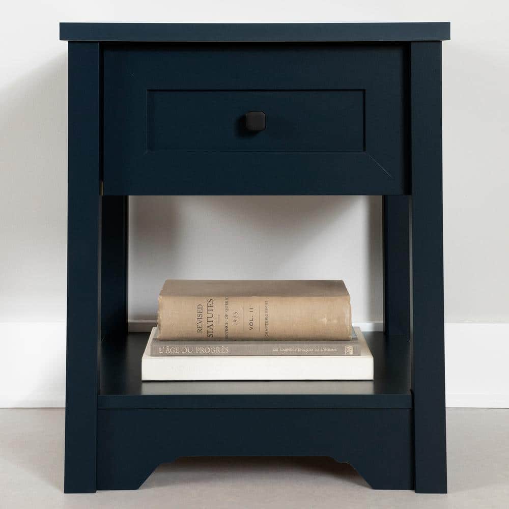Navy Blue Rectangular Wood End Table with Storage