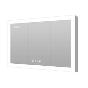 36 in. W x 30 in. H Silver Aluminum Anti-fog Electronic Clock Surface Mount Medicine Cabinet with Mirror